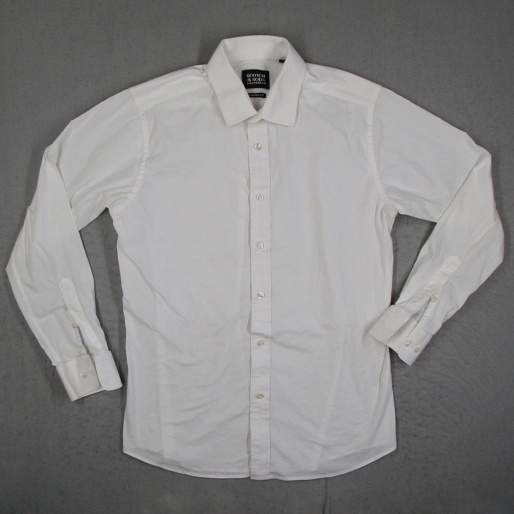 Scotch & Soda Amsterdam Mens Modern Fit White Button Down Shirt Size 16 41 L